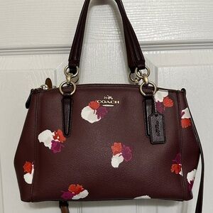 Coach Mini Christie Carryall in Burgundy Floral Print Goldtone Hardware